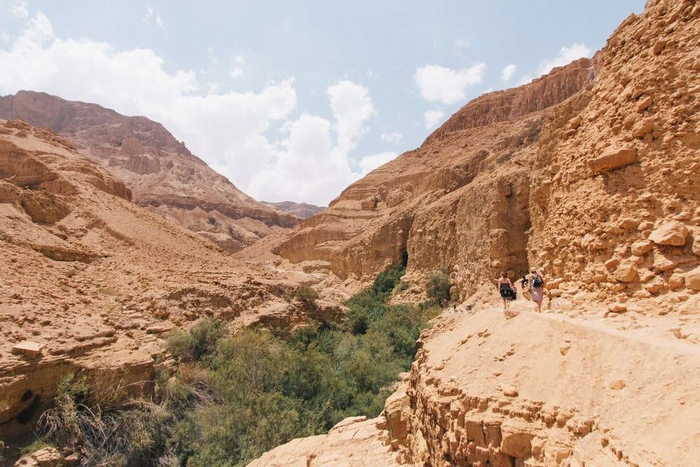Tourists hiking in Ein Gedi Reserve