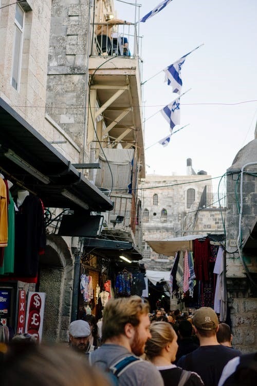 Tourists in a market in Israel