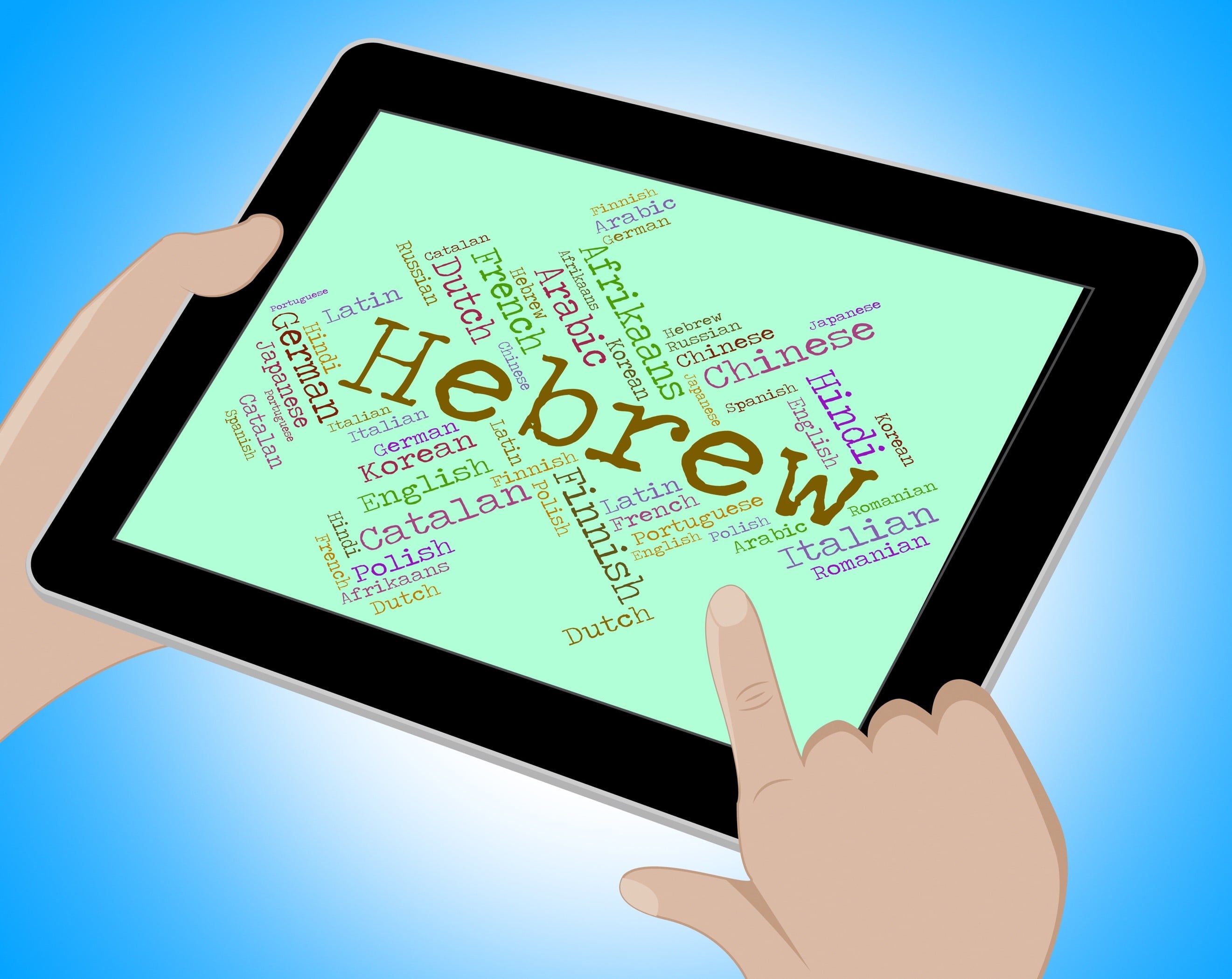 Tablet with Hebrew text highlighted