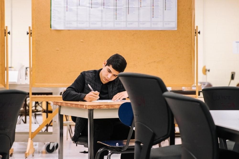a student studying in the classroom